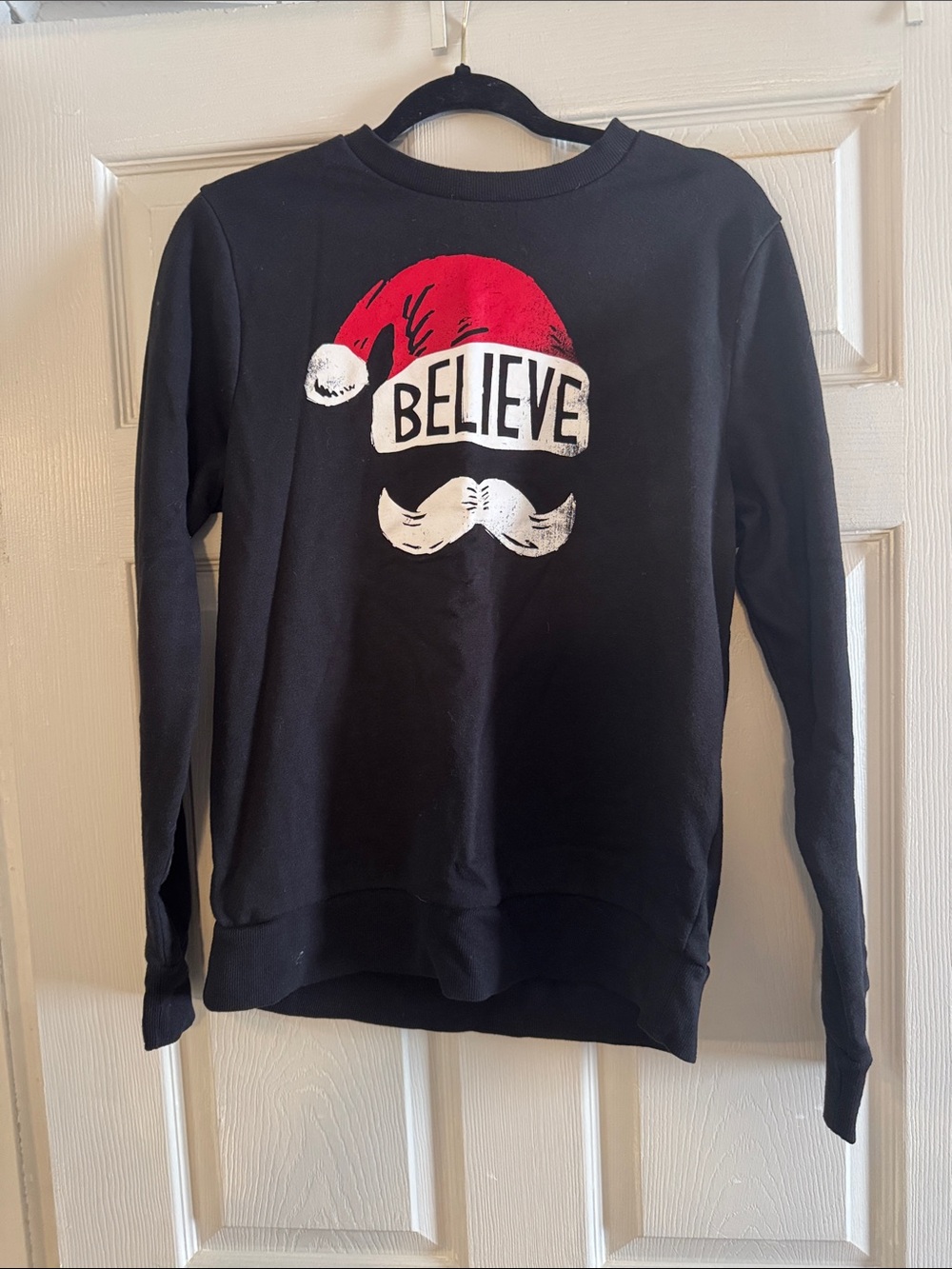 Old Navy Black Crewneck Sweatshirt with Red & White Holiday Graphic